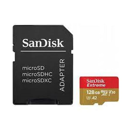 SanDisk Extreme microSDXC, SQXAA 128GB, V30, U3, C10, A2, UHS-I, 190MB/s R, 90MB/s W, 4x6, SD adaptor, Lifetime Limited, Action Cam