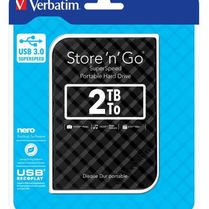Verbatim 2TB 2.5' USB 3.0 Black Store'n'Go HDD Grid Design