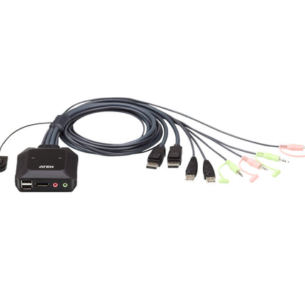 Aten Compact KVM Switch 2 Port Single Display Display Port w/ Audio, Remote Port Selector, USB Hot-Plugging