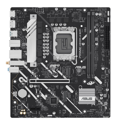 ASUS PRIME H810M-A WIFI-CSM Micro-ATX Motherboard Up to 128GB DDR5 (2x Slots), 1 x PCIe 4.0,  2 x M.2 slots,  4 x SATA, WiFi 6, 1 x HDMI, 1 x DP