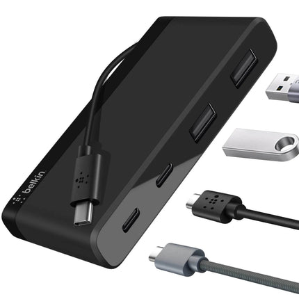 Belkin USB-C 4-Port Mini Hub (USB Type-C) - Black (F4U090btBLK) Connect Anywhere, 5Gbps Speed, Compact & Travel-Ready, Ultra-Portable,2 Years Warranty