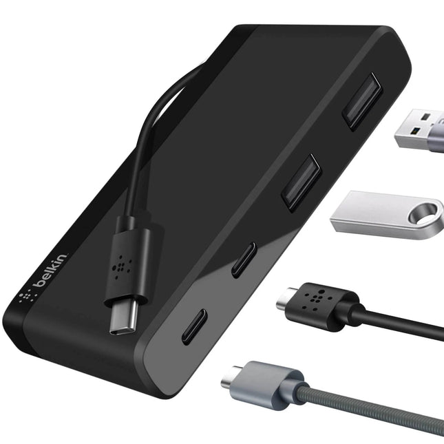 Belkin USB-C 4-Port Mini Hub (USB Type-C) - Black (F4U090btBLK) Connect Anywhere, 5Gbps Speed, Compact & Travel-Ready, Ultra-Portable,2 Years Warranty
