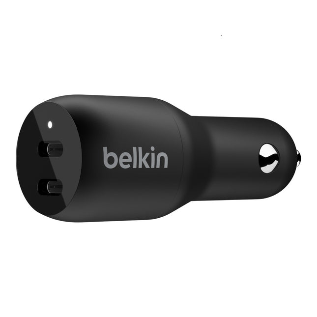Belkin BoostCharge Dual USB-C Car Charger 36W - Black (CCB002btBK), 2xUSB-C (18W), 2x USB-C, Dual Port Fast Charger, CEW $2500, 2 Years Warranty