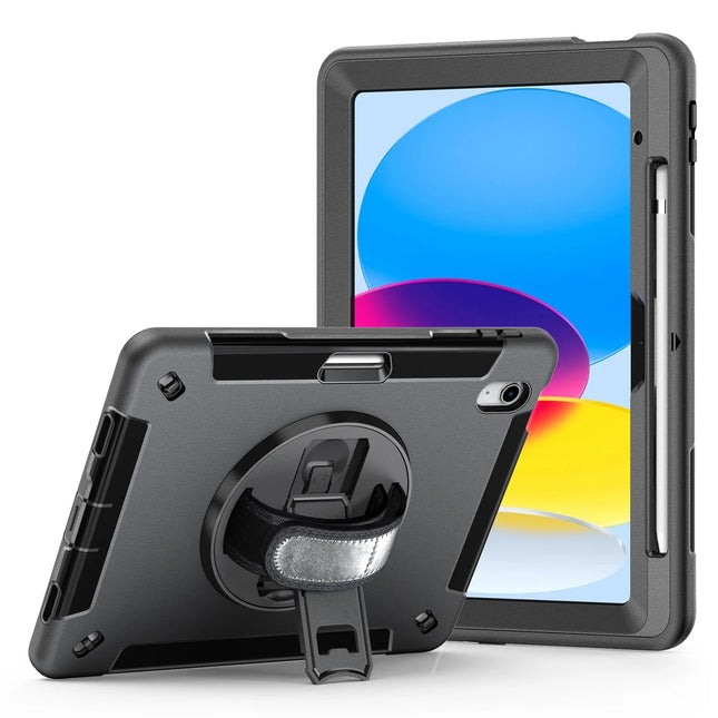 USP Rugged Apple iPad (10.9') 11th Gen (A16) / iPad 10th Gen Case Black - Built-in-Kickstand,Adjustable Hand Strap,Shoulder Strap,Pen Holder,DropProof