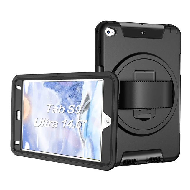 USP Rugged Samsung Galaxy Tab S10 Ultra / Tab S9 Ultra / Tab S8 Ultra (14.6') Case Black - Built-in-Kickstand, Adjustable Hand Strap, Shoulder Strap