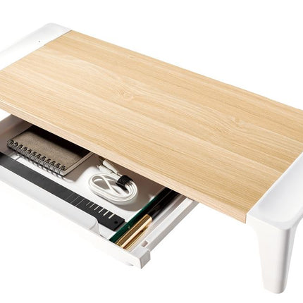 mbeat® activiva Eroglife Monitor Stand Riser with Storage Drawer -  Ergonomic Design, Reduces Eye Strain and Improves Work Posture, White Oak