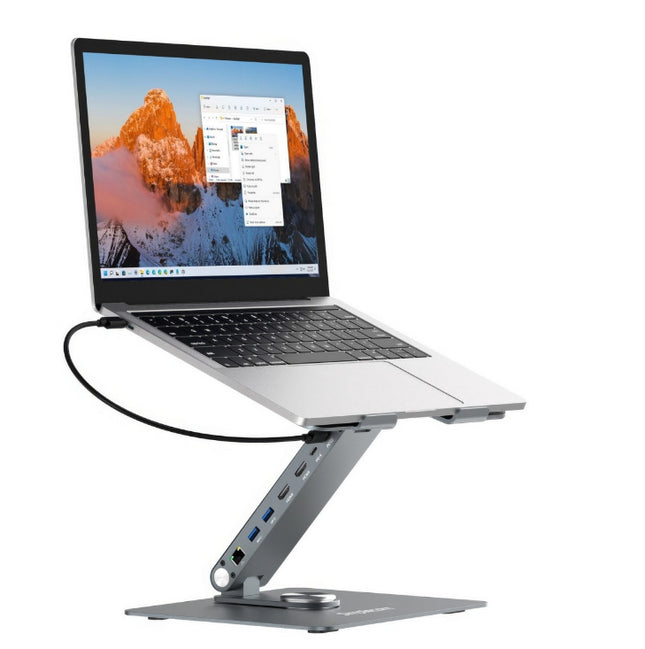Simplecom CHT660 Adjustable Aluminium Laptop Stand with 6-Port USB-C Docking Station Dual 4K HDMI Display Compatible with laptops from 10 to 17 inches