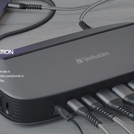 Verbatim 4K USB-C Triple Monitor Docking Station with 70W Power - 13-in-1, 2x HDMI, 1x VGA, Up to 3840x2160p, 3x USB 3.0, 1x RJ45,1x 3.5mm