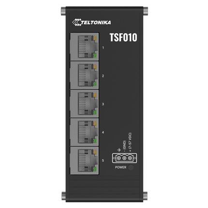 Teltonika TSF010 Flat Ethernet Switch, 3-Pin Power Input, Flat and Compact Design, Plug-and-Play, 7-57 VDC, PSU excluded