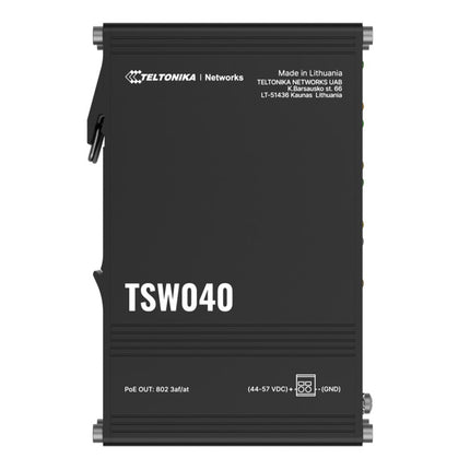 Teltonika TSW040 - 8-port PoE+ Switch (7-57 VDC, or 44-57 VDC for PoE-out) Integrated DIN Rail Bracket - 10/100 Mbps, supports auto MDI/MDIX crossover