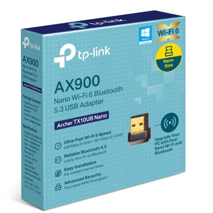 TP-Link Archer TX10UB Nano AX900 Nano Wi-Fi 6 Bluetooth 5.3 USB Adapter,  600 Mbps at 5 GHz + 287 Mbps at 2.4 GHz ,  Internal Antennas, USB 2.0