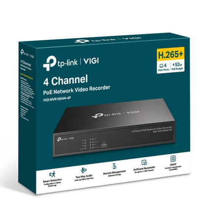 TP-Link VIGI NVR1004H-4P 4 Channel PoE+ Network Video Recorder, 24/7 Continuous Recording, 4K HDMI Video Output & 16MP Decoding (HDD Not Included)
