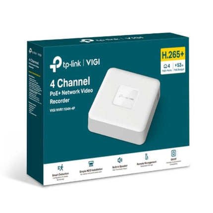TP-Link VIGI NVR1104H-4P 4 Channel PoE+ Network Video Recorder, 24/7 Continuous Recording, 4K HDMI Video Output & 16MP Decoding (HDD Not Included)