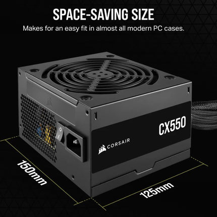 Corsair CX550 550W, 80 PLUS Bronze Certified, Up to 88% Efficiency,  Compact 125mm design easy fit and airflow, ATX PSU 2023
