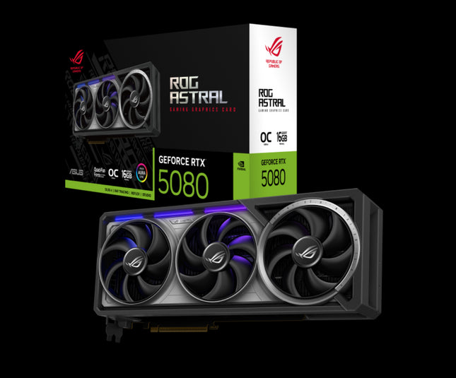 ASUS nVidia GeForce ROG-ASTRAL-RTX5080-O16G-GAMING GDDR7 OC Edition GDDR7  2760 MHz Boost Clock 30 Gbps 256-bit Digital Max Resolution 7680 x 4320