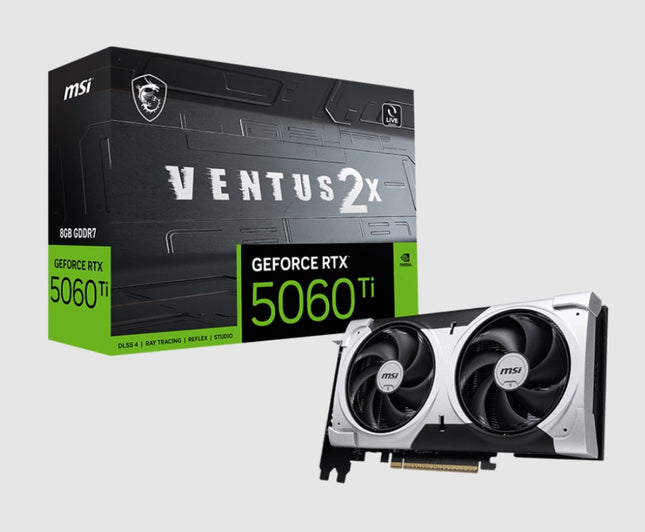 MSI nVidia GeForce RTX™ 5060 Ti 8G VENTUS 2X PLUS, PCI Express® Gen 5 x16 (uses x8), Boost: 2572 MHz, CUDA 4608 Units, 8GB GDDR7, HDMI™ x 1 (embargo)